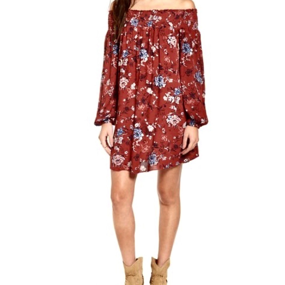 Revolve Band of Gypsies floral off shoulder dress